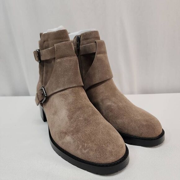 NYDJ Women's Size 11 Parvani Tan Ankle Booties Buckels Suede New - Picture 1 of 11